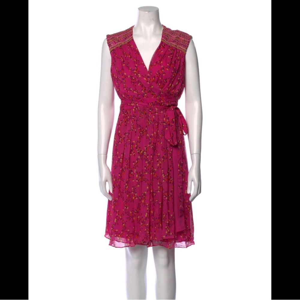 Diane Von Furstenberg Fuchsia Floral Tie-Waist Midi Dress